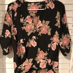 Black Floral Long / Quarter Sleeve Top
